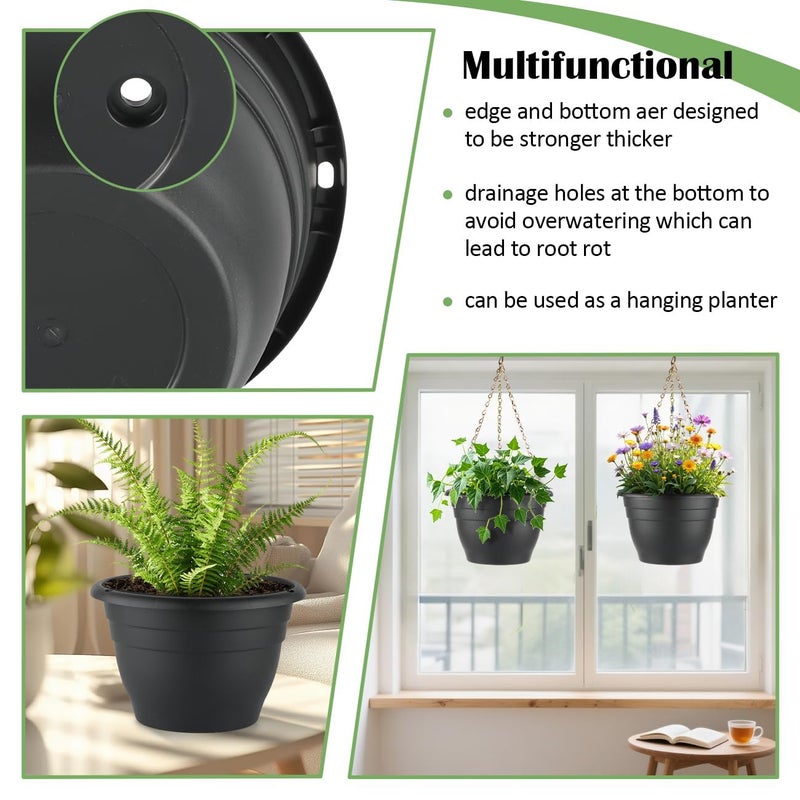 RooTrimmer 5 Pack 10 Inch Plant Pots Plastic Planters with Drainage Holes & Plugs,Lightweight Flower Pots for Indoor Outdoor Plants,Flowers,Monstera,Snake Plant,Home Garden(Black) - Image 4