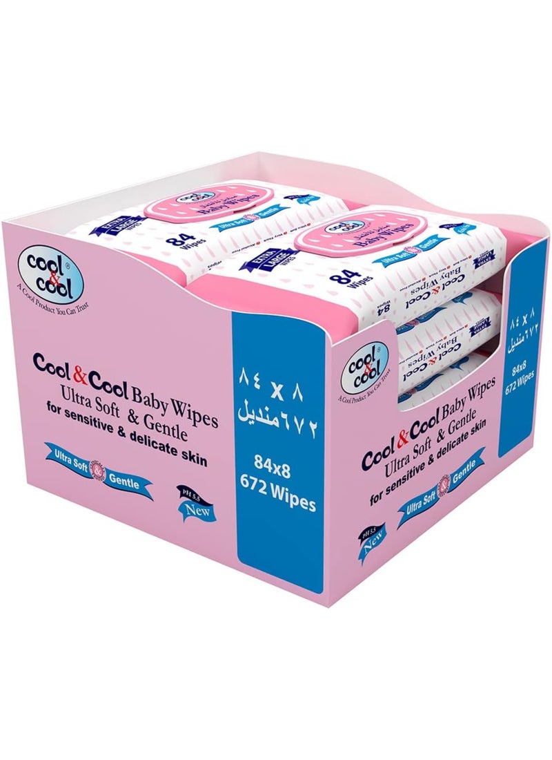 Cool & Cool Baby Wipes Extra Large Alcohol Paraben Free Vitamin E Aloe Vera Ultra Soft And Gentle For Sensitive And Delicate Skin 60 Gsm Thickness 8 x 84 Wipes - Image 1