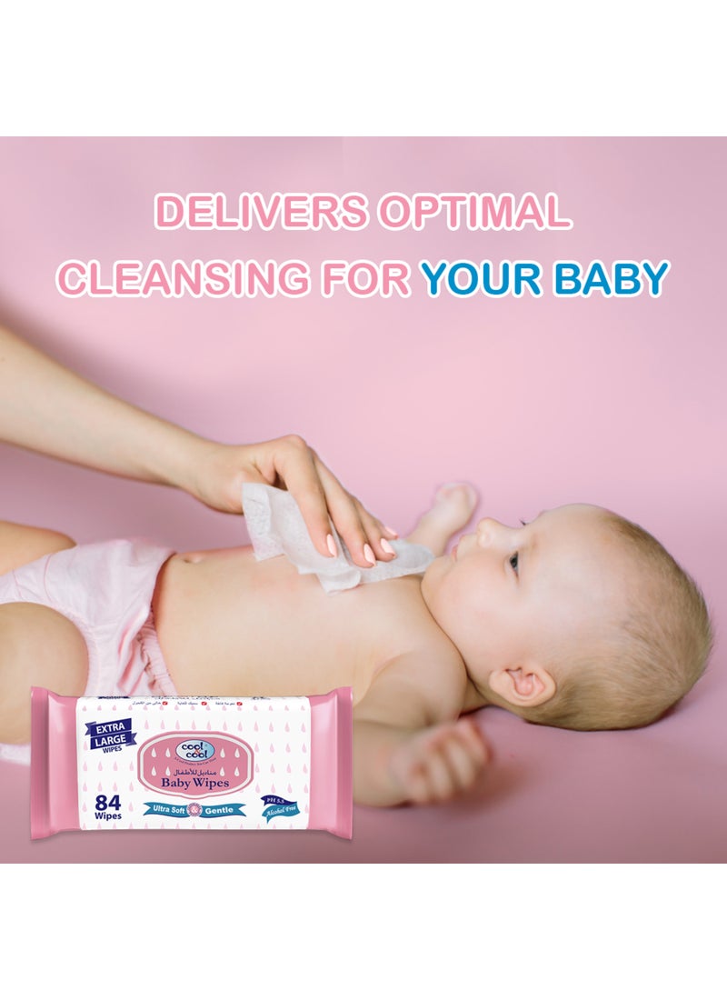 Cool & Cool Baby Wipes Extra Large Alcohol Paraben Free Vitamin E Aloe Vera Ultra Soft And Gentle For Sensitive And Delicate Skin 60 Gsm Thickness 8 x 84 Wipes - Image 3