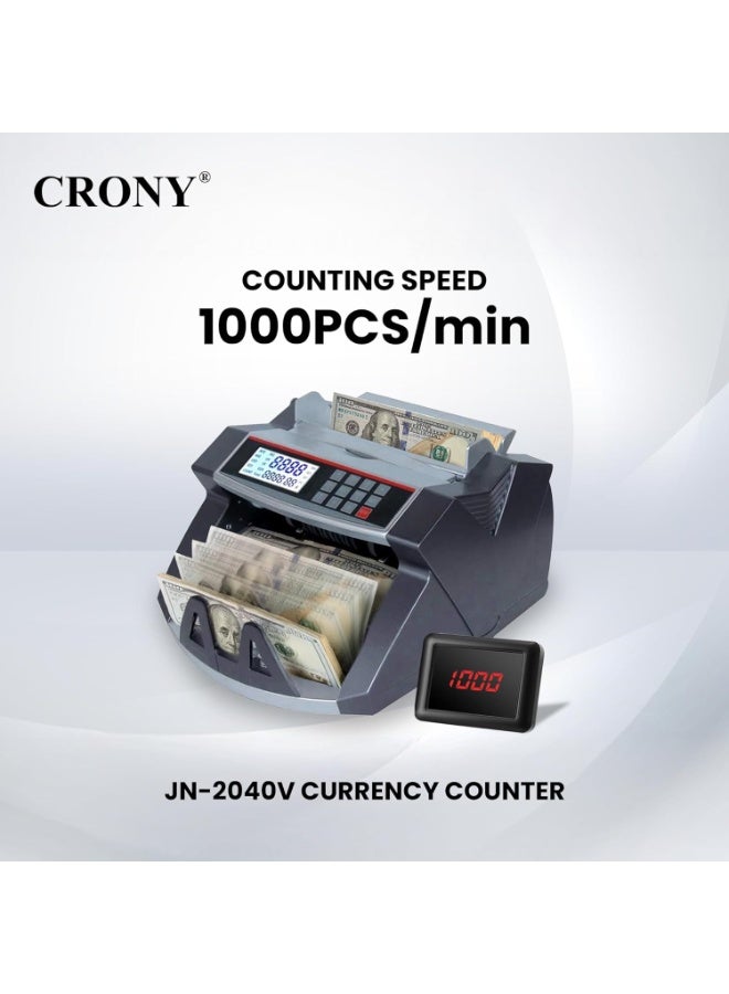 CRONY Money Cash Counting Machine - JN-2040V Portable bill Counter Multi Currency Counting Machine AED SAR USD EUR Counterfeit Money Detectors UV MG Bill Counting Machine with LCD Display 1000pcs/min - Image 4