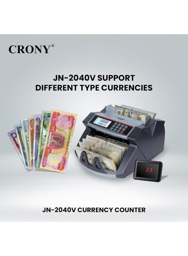 CRONY Money Cash Counting Machine - JN-2040V Portable bill Counter Multi Currency Counting Machine AED SAR USD EUR Counterfeit Money Detectors UV MG Bill Counting Machine with LCD Display 1000pcs/min - Image 5