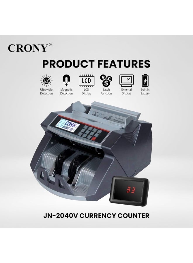CRONY Money Cash Counting Machine - JN-2040V Portable bill Counter Multi Currency Counting Machine AED SAR USD EUR Counterfeit Money Detectors UV MG Bill Counting Machine with LCD Display 1000pcs/min - Image 2