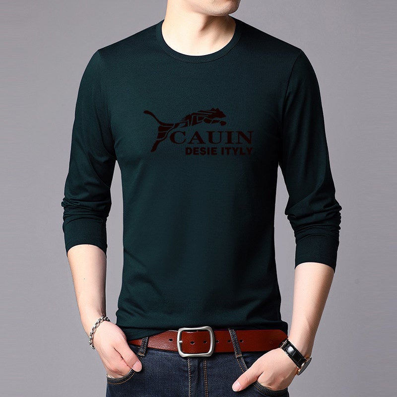 Pure cotton long-sleeved t-shirt men's spring and autumn round-neck casual cotton T-shirt hoodie youth top base shirt - Image 1