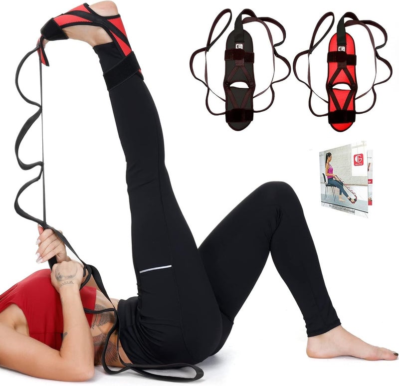 Glitz Foot and Calf Fascia Stretcher for Plantar Fasciitis, Physiotherapy Stretching Strap, Yoga Stretch Strap Improves Strength and Relief to Heel Spurs, Calf, Thigh and Hip (Red) - Image 1