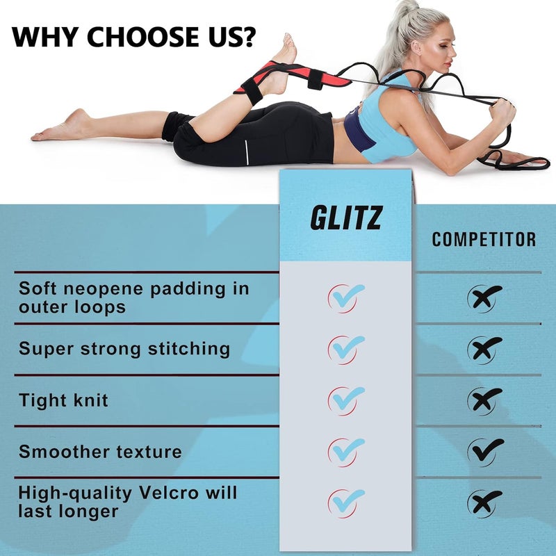 Glitz Foot and Calf Fascia Stretcher for Plantar Fasciitis, Physiotherapy Stretching Strap, Yoga Stretch Strap Improves Strength and Relief to Heel Spurs, Calf, Thigh and Hip (Red) - Image 4