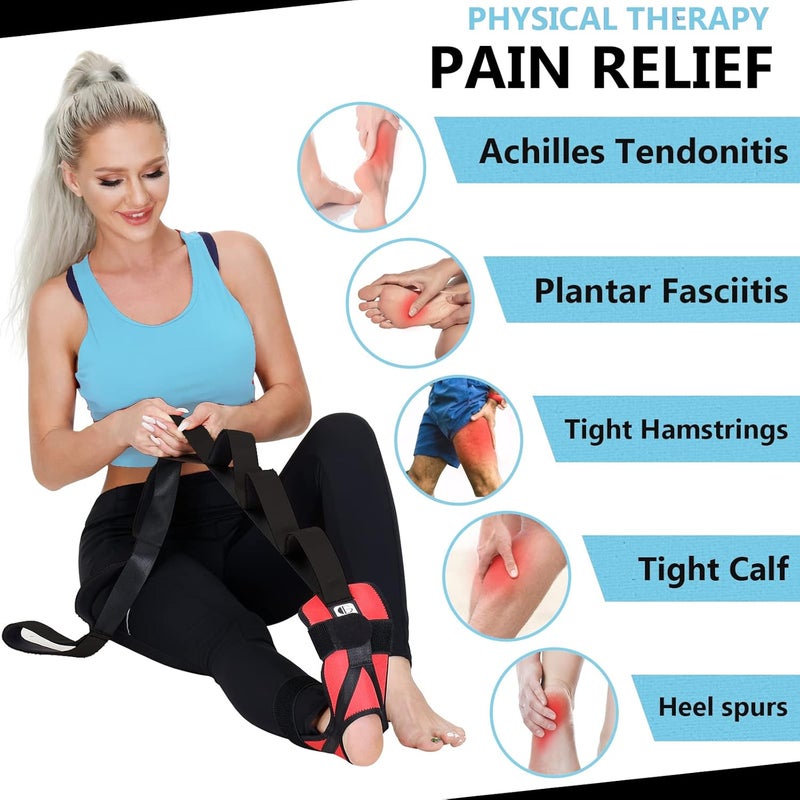 Glitz Foot and Calf Fascia Stretcher for Plantar Fasciitis, Physiotherapy Stretching Strap, Yoga Stretch Strap Improves Strength and Relief to Heel Spurs, Calf, Thigh and Hip (Red) - Image 2