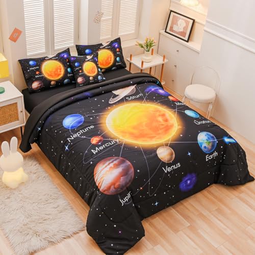 Tasselily 6 Pcs Bed in A Bag Twin Comforter Set for Boys, Solar System Universe Planet Comforter, Space Bedding Sets with Sheets for Kids - Image 3