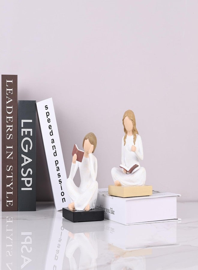 suruim Unique Reading Figurine Book Ends - Book Lovers Gifts for Bookshelf Decorations for Women Readers, Graduates, Students, Teachers, Bookshelf Decor Home Decor for Shelves Desk Office Living Room - Image 2