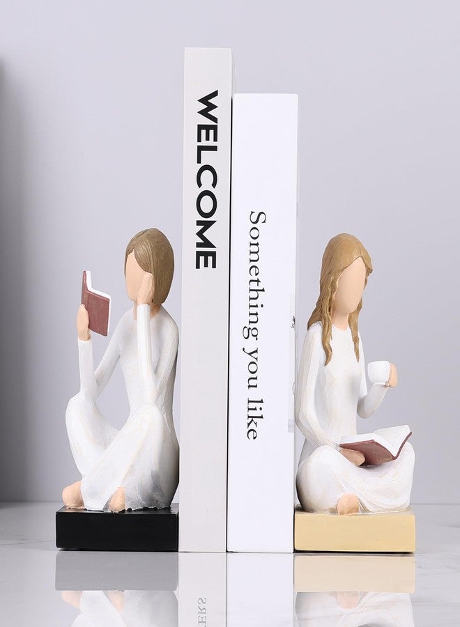 suruim Unique Reading Figurine Book Ends - Book Lovers Gifts for Bookshelf Decorations for Women Readers, Graduates, Students, Teachers, Bookshelf Decor Home Decor for Shelves Desk Office Living Room - Image 1