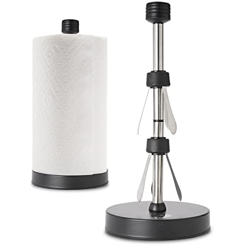 Dear Household Stainless Steel Black Paper Towel Holder Designed for Easy OneHanded Operation  This Sturdy Weighted Paper Towel Dispenser Countertop Model Has Suction Cups and Holds All Paper Towel Rolls 