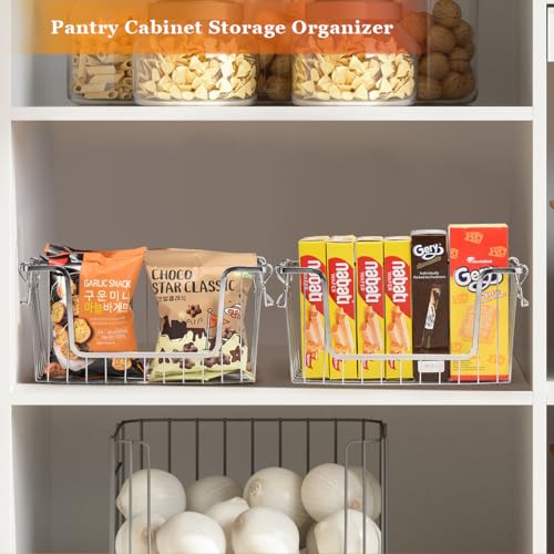 Orgneas Stacking Freezer Organizer Bins for 5.0Cu.Ft Chest Freezer, Small Stackable Chest Freezer Baskets Metal Wire Kitchen Pantry Storage Open Front Deep Freezer Bins with Foldable Handles, Set of 4 - Image 3