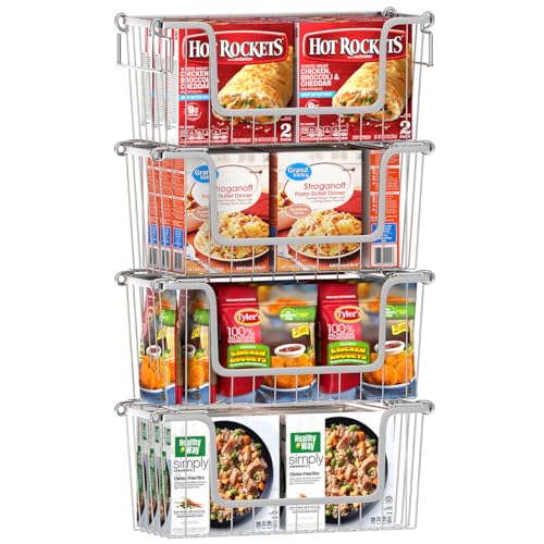 Orgneas Stacking Freezer Organizer Bins for 5.0Cu.Ft Chest Freezer, Small Stackable Chest Freezer Baskets Metal Wire Kitchen Pantry Storage Open Front Deep Freezer Bins with Foldable Handles, Set of 4 - Image 1