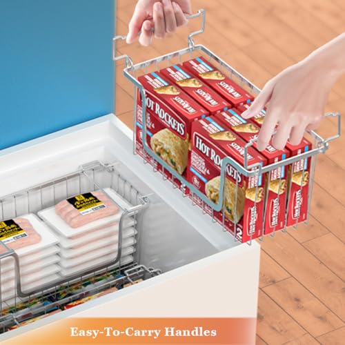 Orgneas Stacking Freezer Organizer Bins for 5.0Cu.Ft Chest Freezer, Small Stackable Chest Freezer Baskets Metal Wire Kitchen Pantry Storage Open Front Deep Freezer Bins with Foldable Handles, Set of 4 - Image 5