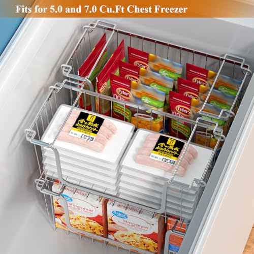 Orgneas Stacking Freezer Organizer Bins for 5.0Cu.Ft Chest Freezer, Small Stackable Chest Freezer Baskets Metal Wire Kitchen Pantry Storage Open Front Deep Freezer Bins with Foldable Handles, Set of 4 - Image 2