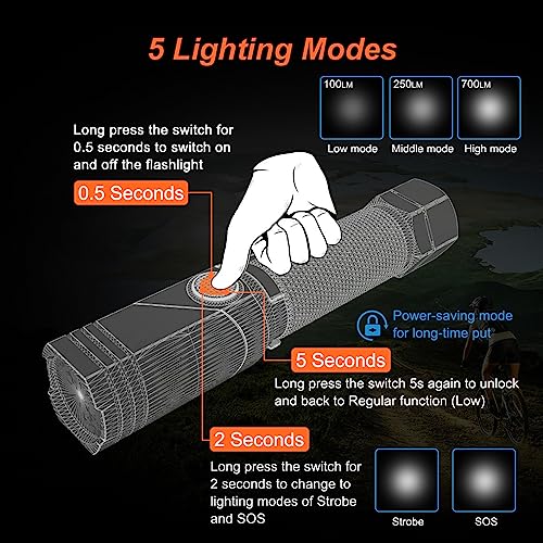 NICRON Flashlight, 700 Lumens 90 Degree Pocket Flashlight Rechargeable IP65 Waterproof 5 Modes for Camping, Outdoor, Hiking, Car Repairing - Image 3