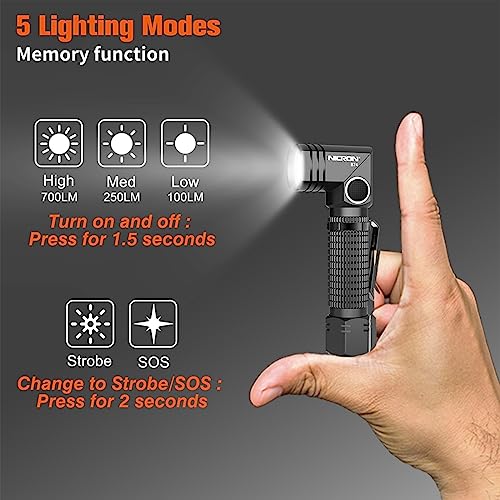 NICRON Flashlight, 700 Lumens 90 Degree Pocket Flashlight Rechargeable IP65 Waterproof 5 Modes for Camping, Outdoor, Hiking, Car Repairing - Image 2