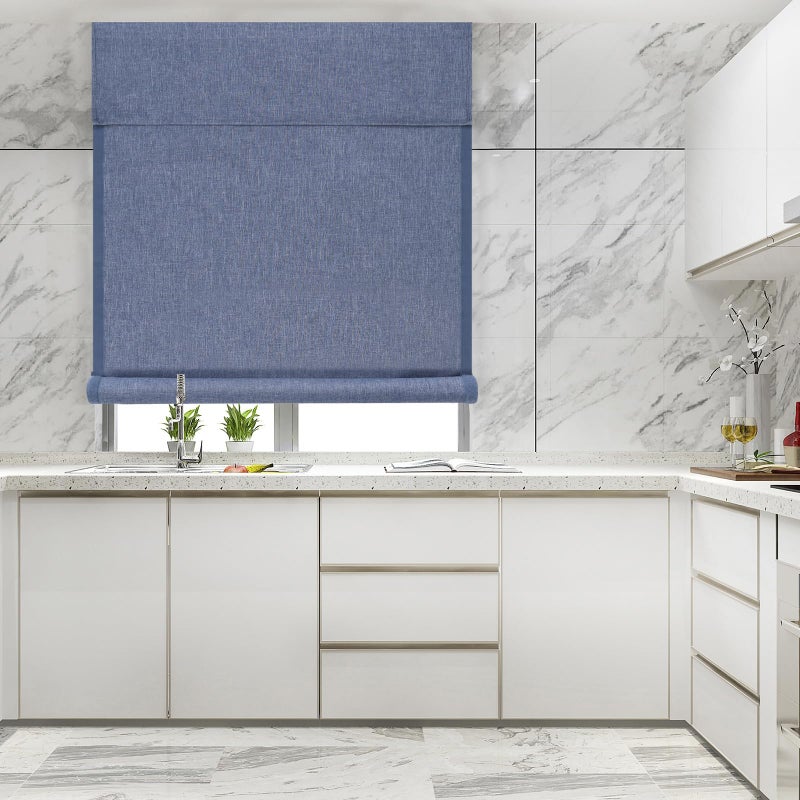 WdFour Triple Layers UV Protect 100% Light Block  Multi-use  no Noise  Easy Installed Door Curtains  Adjustable Roller Shade  Window Blind  for Office  Wards and Home(30"" Wx42 L Stone Blue Pack of 1) - Image 1