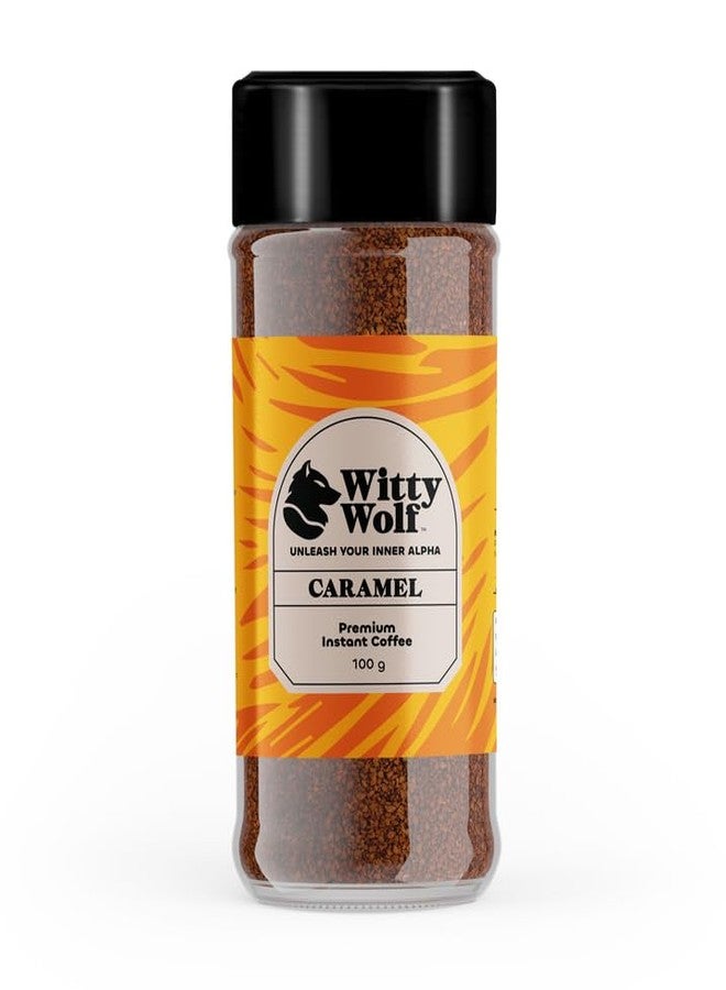 Witty Wolf Premium Caramel Flavour Instant Coffee (100 Gm) | Instant Flavored Coffee Powder | Hot And Cold Coffee | Cappuccino, Latte - Image 1