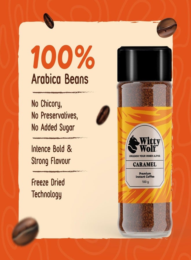 Witty Wolf Premium Caramel Flavour Instant Coffee (100 Gm) | Instant Flavored Coffee Powder | Hot And Cold Coffee | Cappuccino, Latte - Image 3
