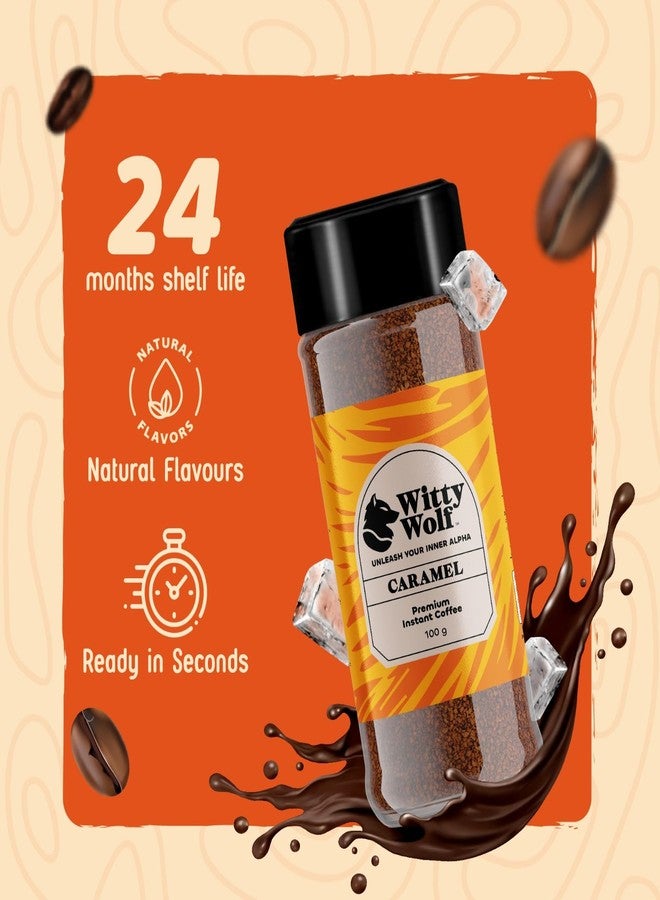 Witty Wolf Premium Caramel Flavour Instant Coffee (100 Gm) | Instant Flavored Coffee Powder | Hot And Cold Coffee | Cappuccino, Latte - Image 4