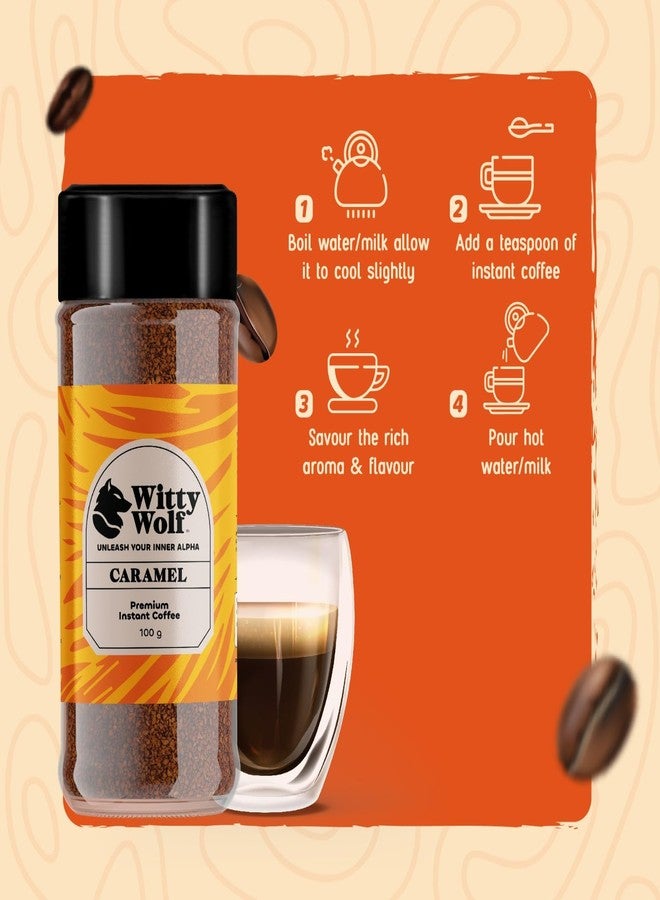 Witty Wolf Premium Caramel Flavour Instant Coffee (100 Gm) | Instant Flavored Coffee Powder | Hot And Cold Coffee | Cappuccino, Latte - Image 5