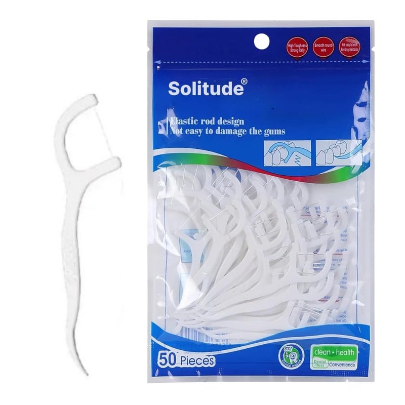 Solitude 50 Pieces 3 in 1 Tooth Cleaning Dental Floss Fresh Toothpick Cleaners, Disposable Teeth Flossing Thread Toothpicks with tongue cleaner Stick for Fresh, Healthy and Breath Gums - Image 1