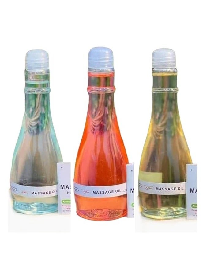 PURE Three piece massage oil for body massage and relaxation with distinctive scents