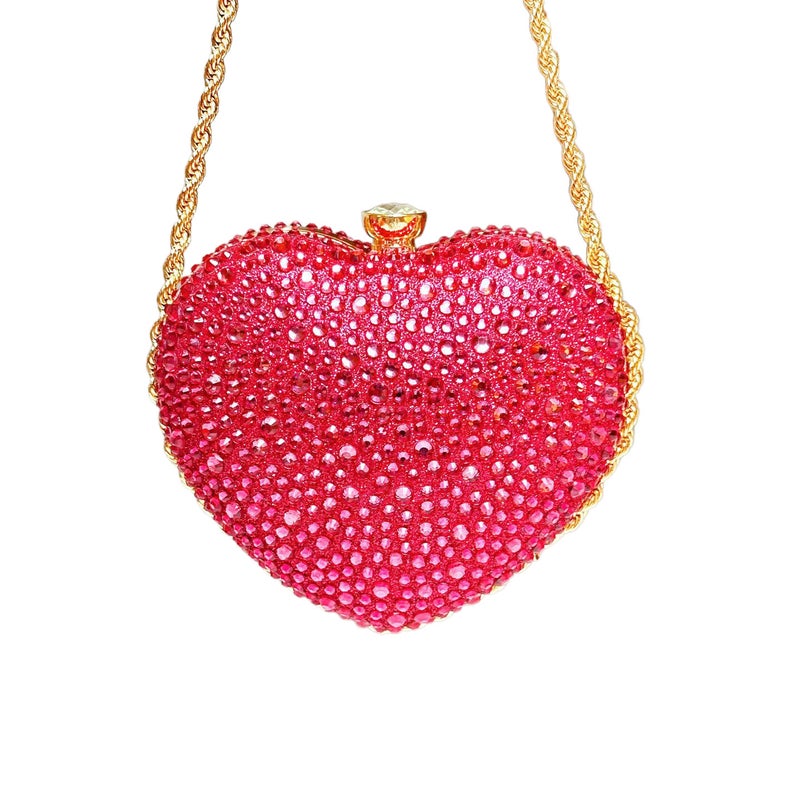 Luxury Heart-Shaped Bag, Fashionable Chain Diamond-Encrusted Evening Bag, Party Bag Manufacturer - Image 1