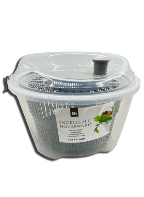 Salad Spinner With Bowl, Colander & Built-in Draining System - Grey