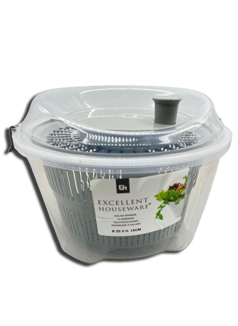 Excellent Houseware - Salad Spinner With Bowl, Colander & Built-in Draining System - Grey - Image 1