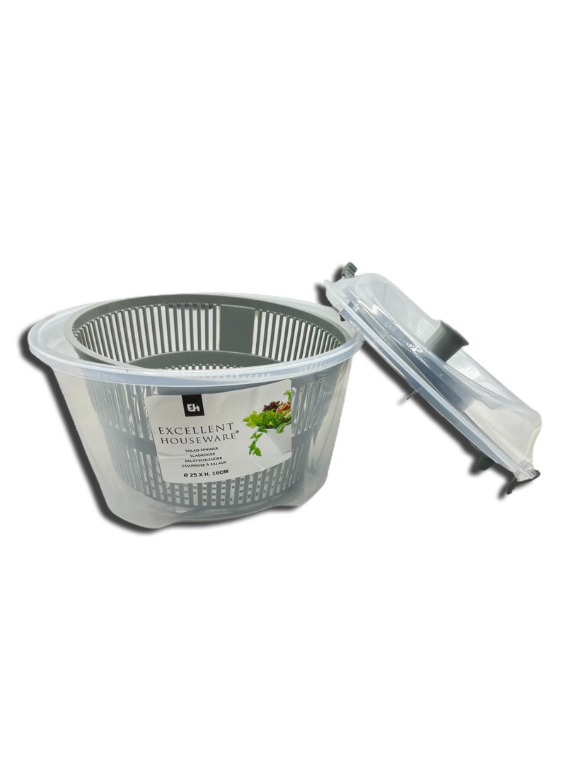 Excellent Houseware - Salad Spinner With Bowl, Colander & Built-in Draining System - Grey - Image 1