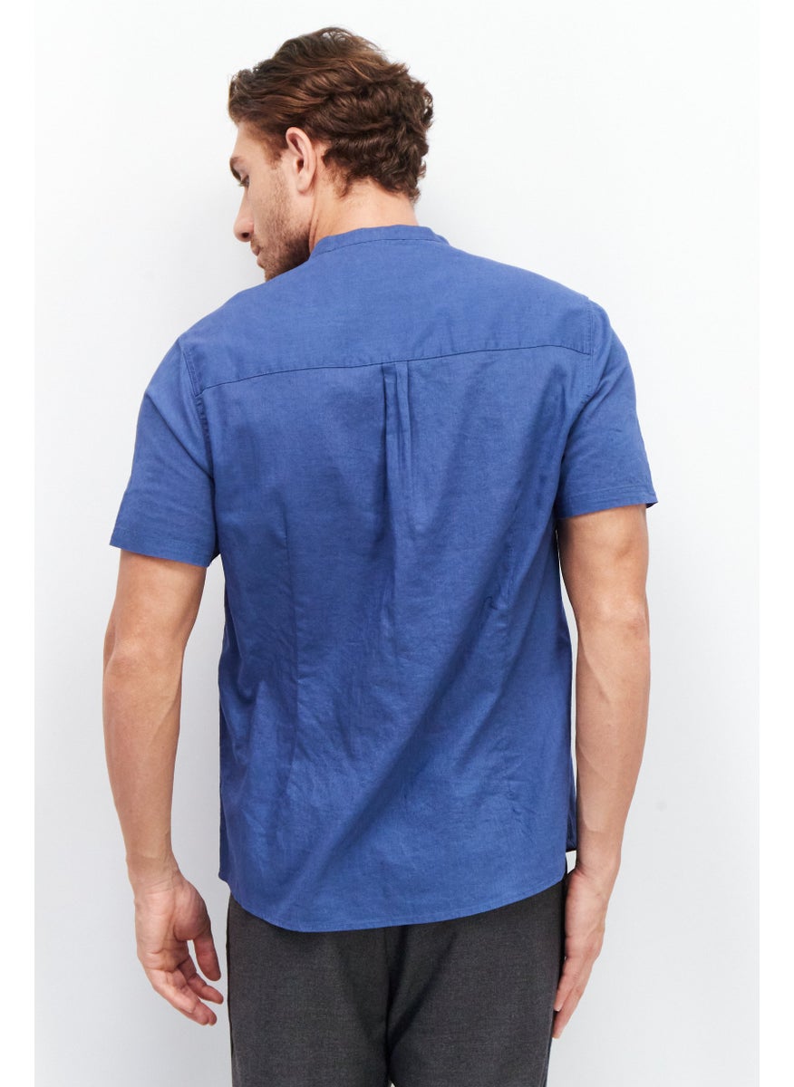 Sorbino Men Regular Fit Solid Short Sleeves Casual Shirt, Navy Blue  - Image 3