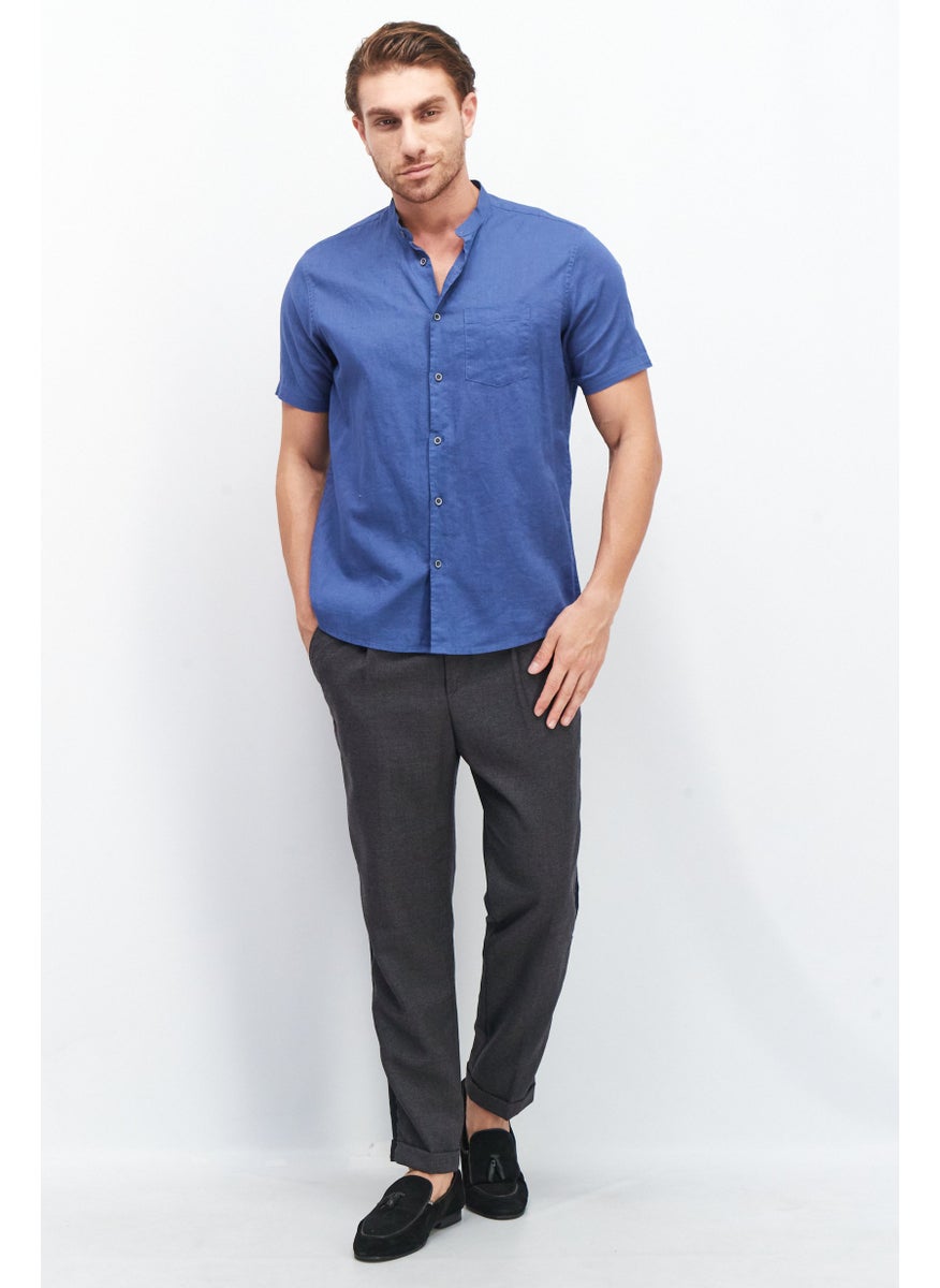 Sorbino Men Regular Fit Solid Short Sleeves Casual Shirt, Navy Blue  - Image 4