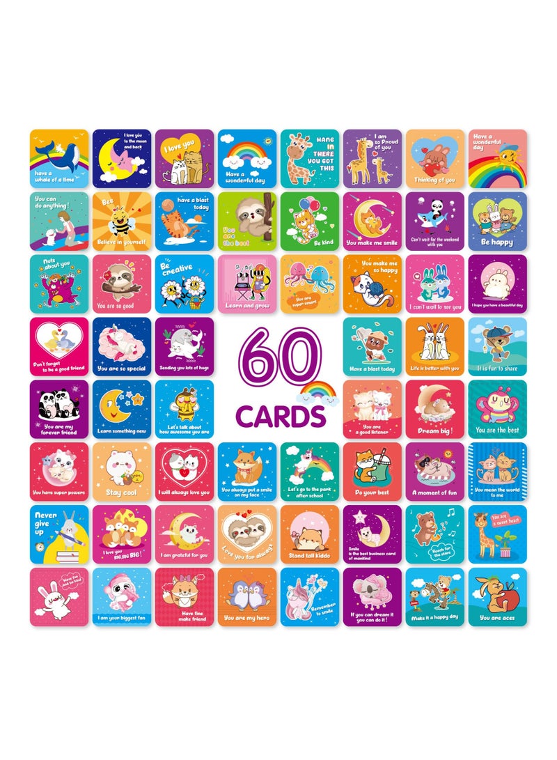 Mordely 60 Pcs Affirmation Cards For Kids, Lunch Box Notes, Funny Inspirational Cards, Cute Self-Encouragement Cards, Positive Thinking Cards, Motivational Cards, Gifts For Childre,n Toddler Girls - Image 1