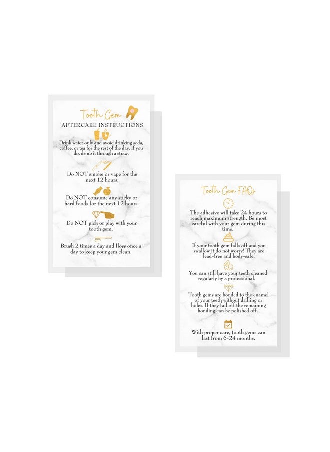 Boutique Marketing LLC Tooth Gem Aftercare Instructions Cards | 50 Pack | Size 2X3.5 Inches Inch Business Card | Wallet Sized Marble Look With Gold Design Marble White Black Gold  - Image 2