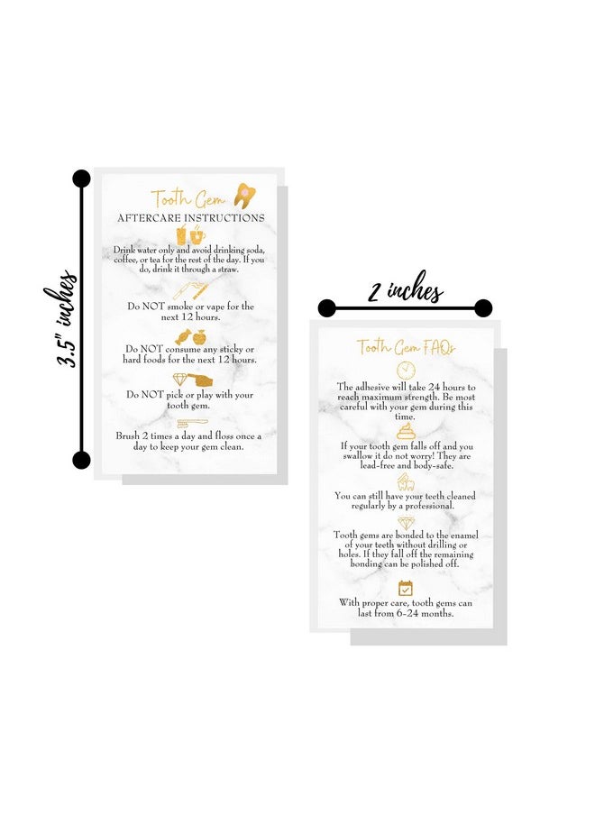 Boutique Marketing LLC Tooth Gem Aftercare Instructions Cards | 50 Pack | Size 2X3.5 Inches Inch Business Card | Wallet Sized Marble Look With Gold Design Marble White Black Gold  - Image 3