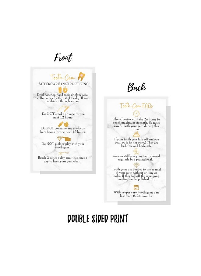 Boutique Marketing LLC Tooth Gem Aftercare Instructions Cards | 50 Pack | Size 2X3.5 Inches Inch Business Card | Wallet Sized Marble Look With Gold Design Marble White Black Gold  - Image 4