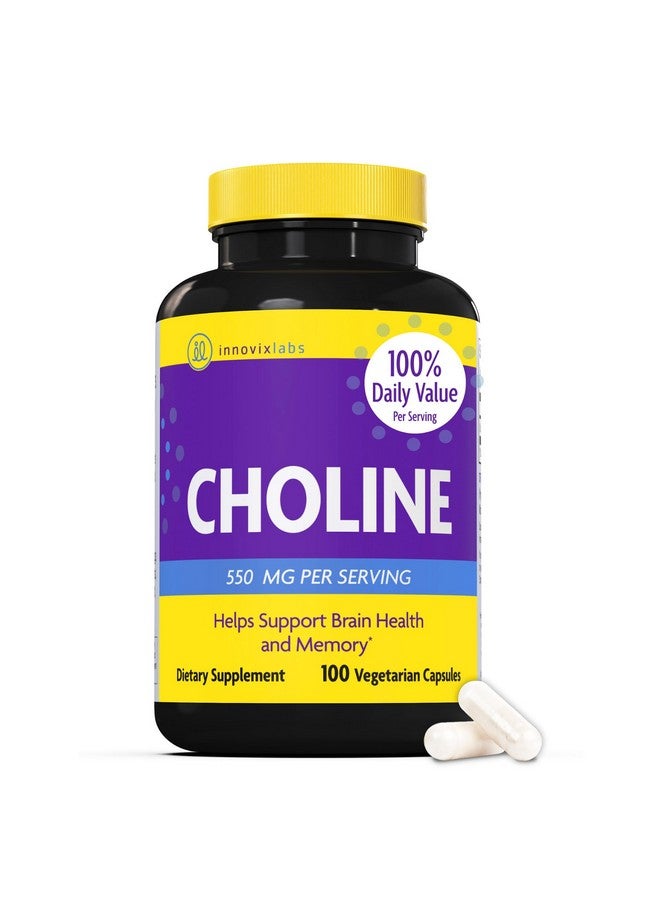 InnovixLabs InnovixLabs Choline Supplement 550mg Pure Choline Bitartrate for Brain Health, Focus, Memory, Cognitive Development, Fatty Liver and Mood Support for Women and Men, 100 Capsules - Image 1