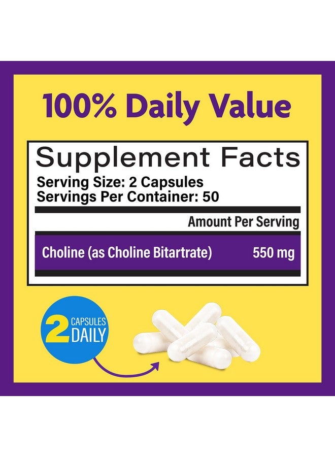 InnovixLabs InnovixLabs Choline Supplement 550mg Pure Choline Bitartrate for Brain Health, Focus, Memory, Cognitive Development, Fatty Liver and Mood Support for Women and Men, 100 Capsules - Image 3