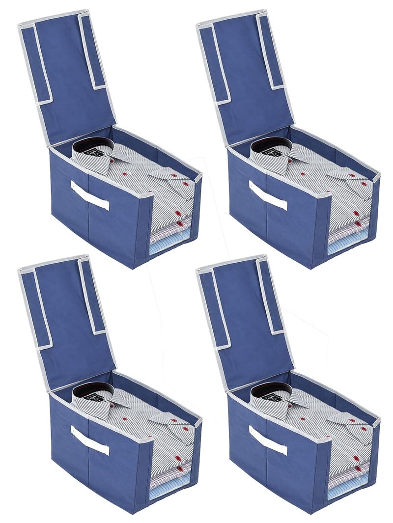 Kuber Industries Kuber Industries NonWoven Foldable Cloth Saree Stacker Cloth Wardrobe Organizer For Shirts Sarees Lehangas With Carrying Handle Lid Pack of 4 Navy Blue44KM0408 - Image 1