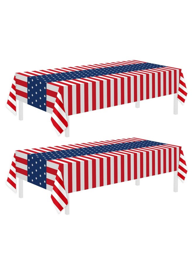 Childom 2 Pack Patriotic Tablecloth, Patriotic Decorations 54" x 108" Disposable Plastic Tablecloth, Birthday Party Table Cloth for Kids, Patriotic Themed Party Supplies for Outside, Picnic, Camping, Memorial - Image 1