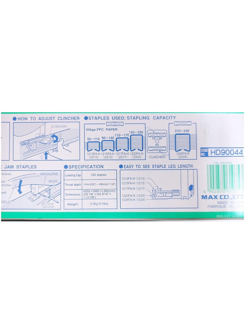 Max Max HD-12N/24 Heavy Duty Stapler | Binds 50–240 Sheets | Book Binding Stapler | Bundle with 5 Boxes of Staples (1210, 1213, 1215, 1217, 1224) – Grey/Black  - Image 2