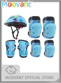 Moovant 7PCS Children's Multi-Sports Protective Equipment, Children's Roller Skating Helmet Knee Pads Set, Balance Bike Bicycle Skating Outdoor Sports Protective Gear Equipment for Kids, Blue Star  - Image 1