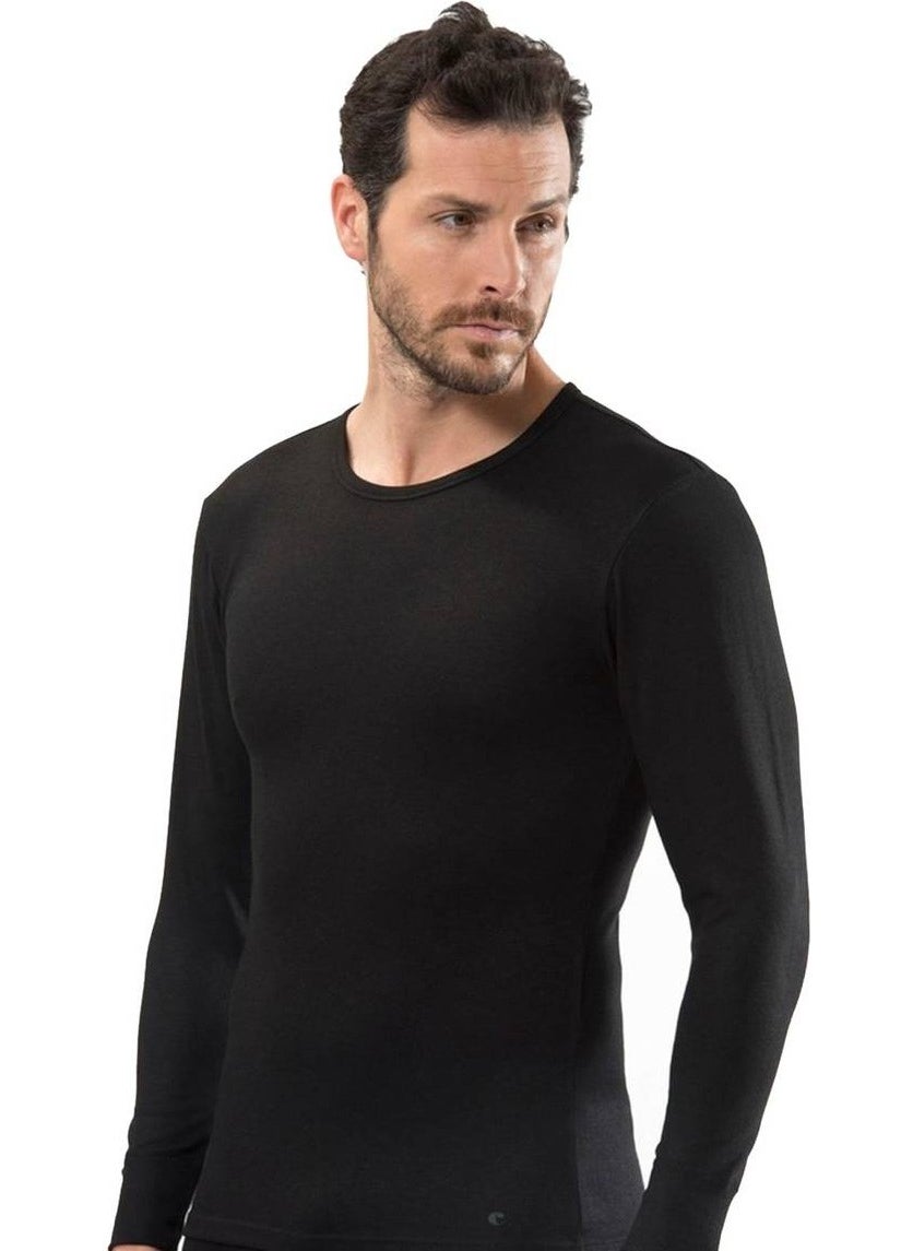 NOVA - Passion Elite Elastane Zero Collar Long Sleeve Men's Undershirt 1302 | Black - Image 1