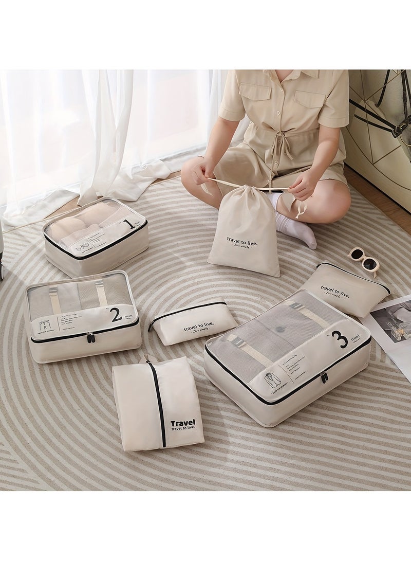 7-Piece Travel Organizer Set - Waterproof Clothes/Shoes/Underwear Pouches for Suitcase | Compact Foldable Storage Bags | Business Trip Essentials (Men & Women) - Image 3