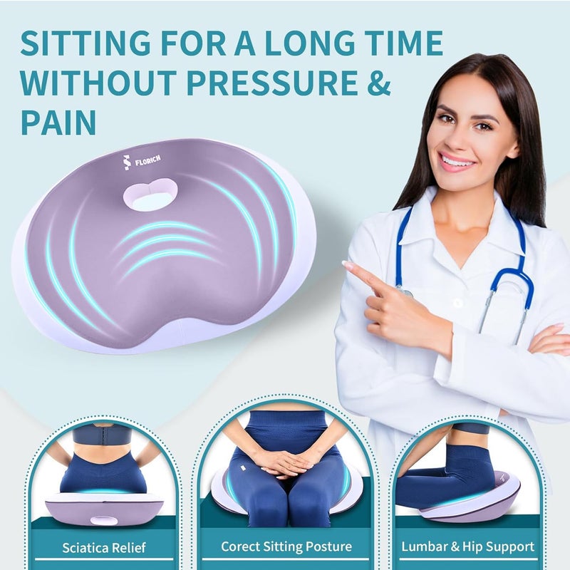 FLORICH Seat Cushion and Lumbar Support Pillow for Office Chair Car Neck Headrest Pillow 100% Memory Foam Seat Pads Pressure Relief Back Cushion and Carseat Pads(Purple) - Image 4