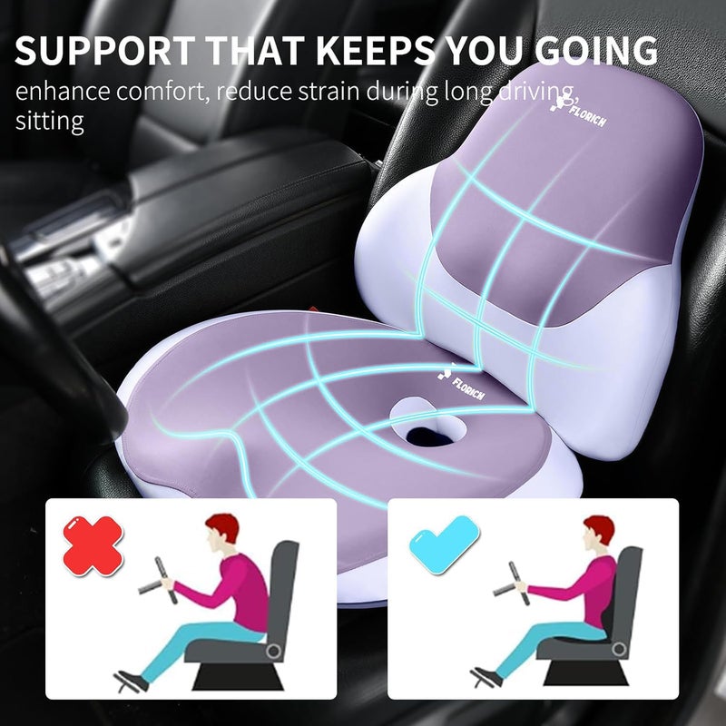 FLORICH Seat Cushion and Lumbar Support Pillow for Office Chair Car Neck Headrest Pillow 100% Memory Foam Seat Pads Pressure Relief Back Cushion and Carseat Pads(Purple) - Image 3