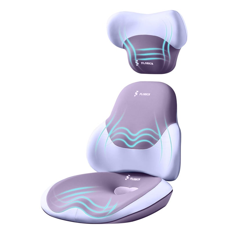 FLORICH Seat Cushion and Lumbar Support Pillow for Office Chair Car Neck Headrest Pillow 100% Memory Foam Seat Pads Pressure Relief Back Cushion and Carseat Pads(Purple) - Image 1