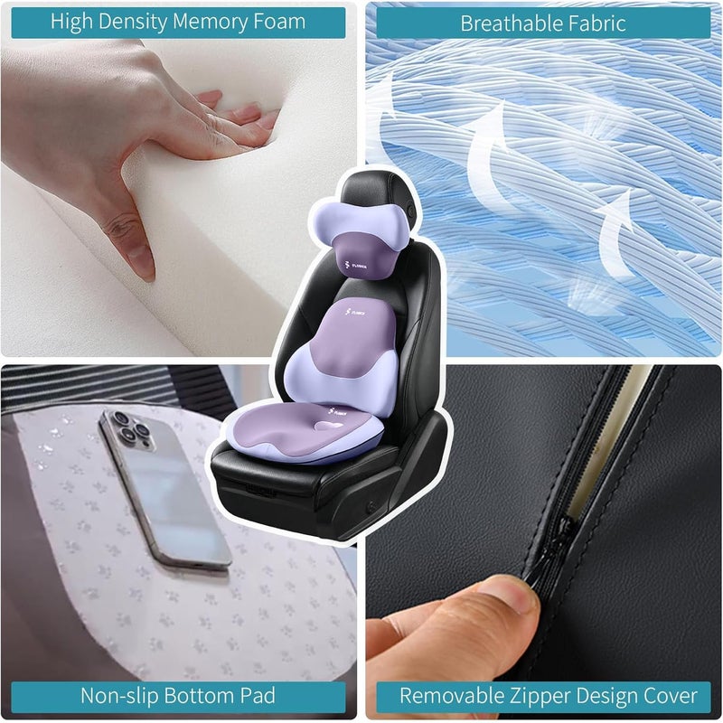 FLORICH Seat Cushion and Lumbar Support Pillow for Office Chair Car Neck Headrest Pillow 100% Memory Foam Seat Pads Pressure Relief Back Cushion and Carseat Pads(Purple) - Image 2