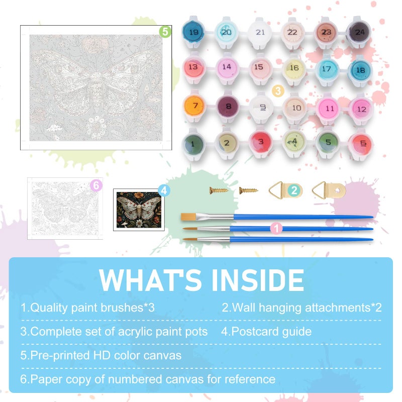 Offito Paint by Numbers Kit for Adults - Butterfly Acrylic Adult Paint by Number Kits on Canvas for Beginner, Butterfly DIY Oil Painting by Numbers for Adults Kit, Perfect for Home Decor Gift 16"x20" - Image 5